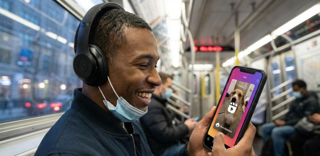 User enjoying a downloaded Facebook Reel offline on a mobile device in 2026