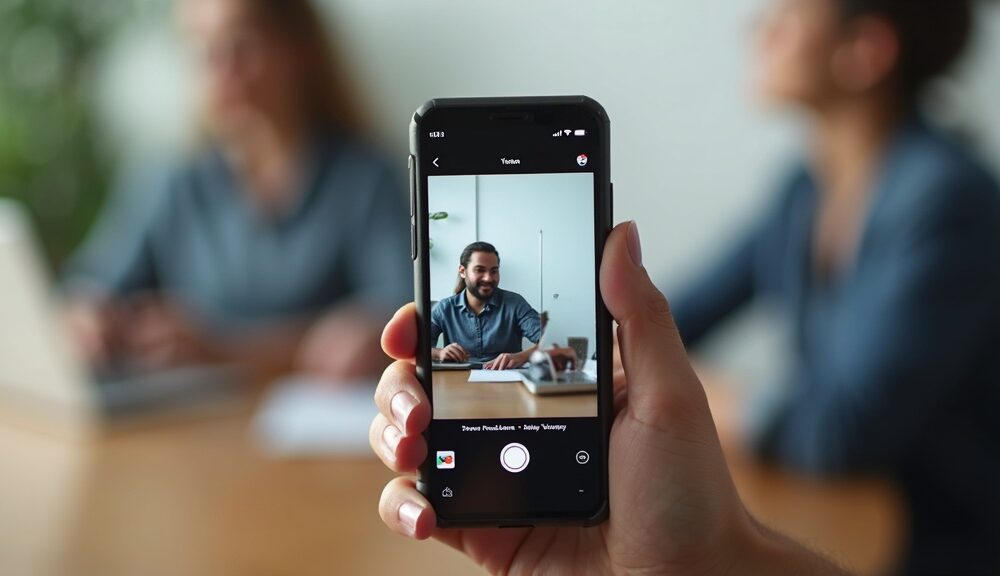Person using smartphone to download Instagram video through browser interface