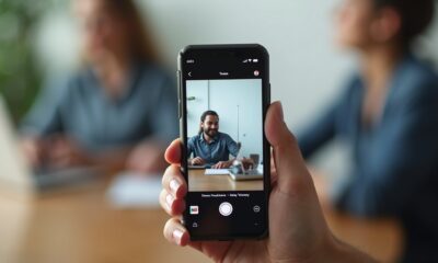 Person using smartphone to download Instagram video through browser interface