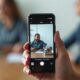 Person using smartphone to download Instagram video through browser interface